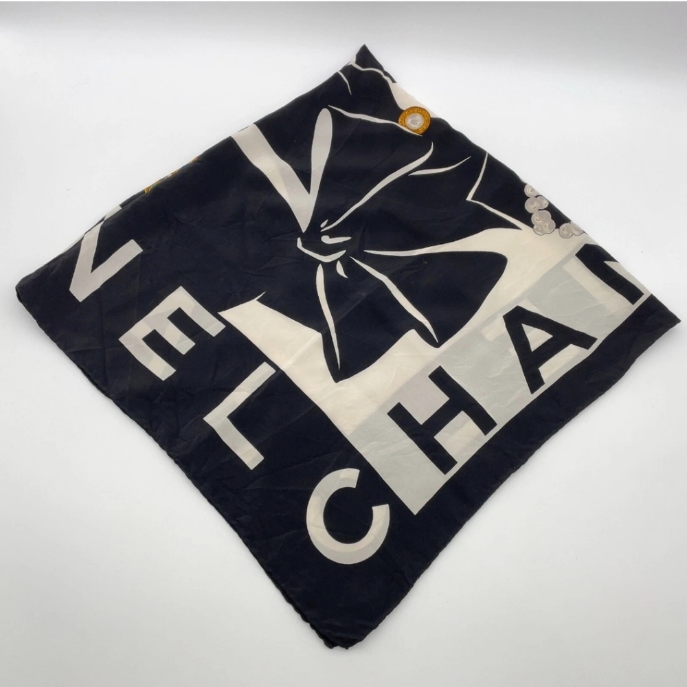 Authentic Chanel Coco Mark Dot Mademoiselle Black/White Silk Scarf - Picture 5 of 13